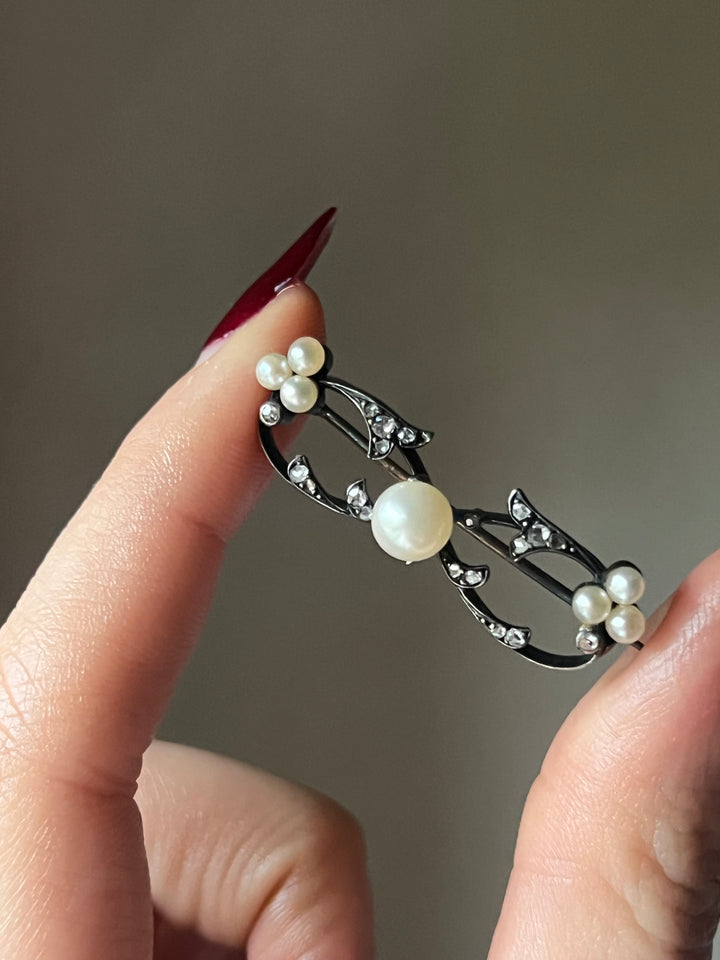 Diamond And Pearl Brooch C. 1890