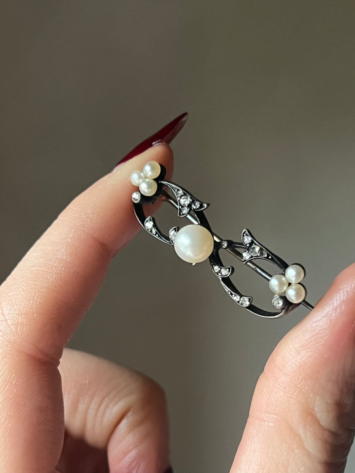 Diamond And Pearl Brooch C. 1890