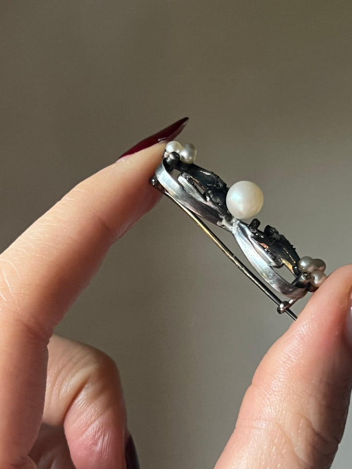 Diamond And Pearl Brooch C. 1890