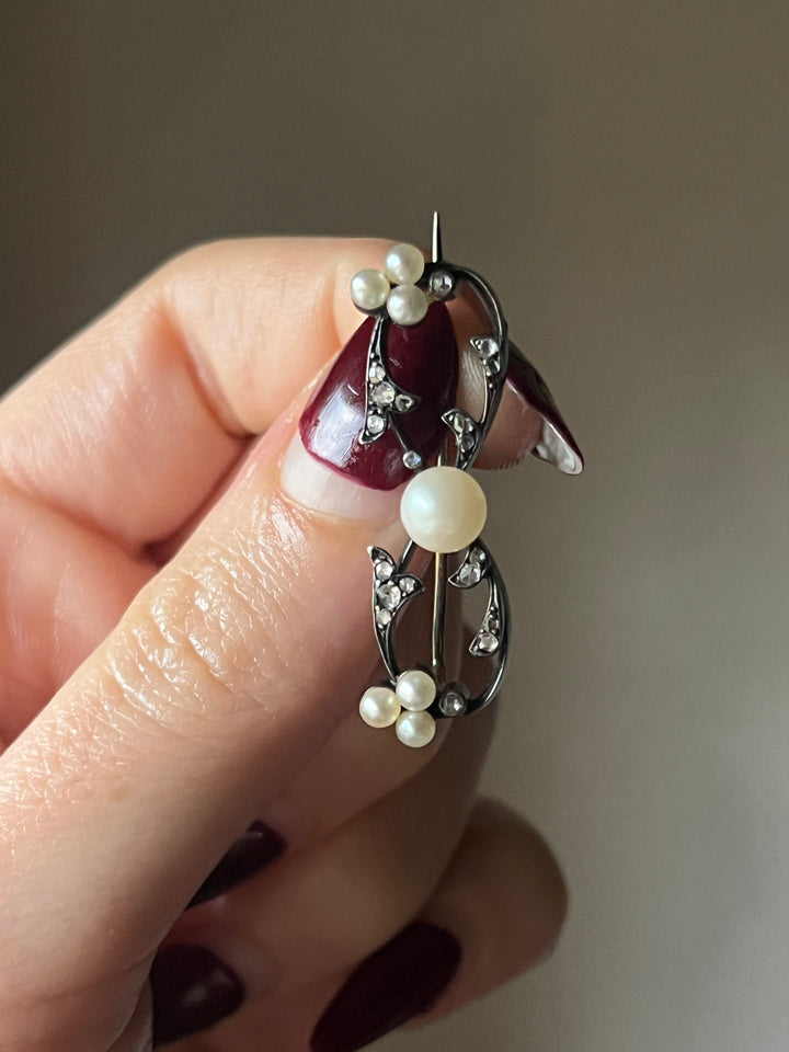 Diamond And Pearl Brooch C. 1890