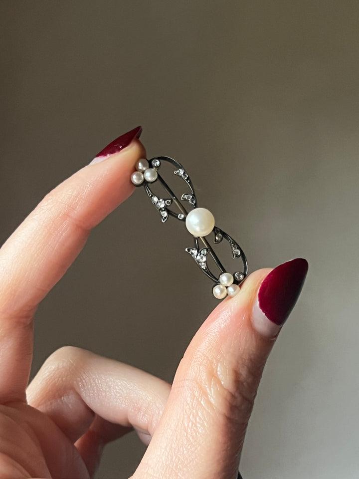 Diamond And Pearl Brooch C. 1890
