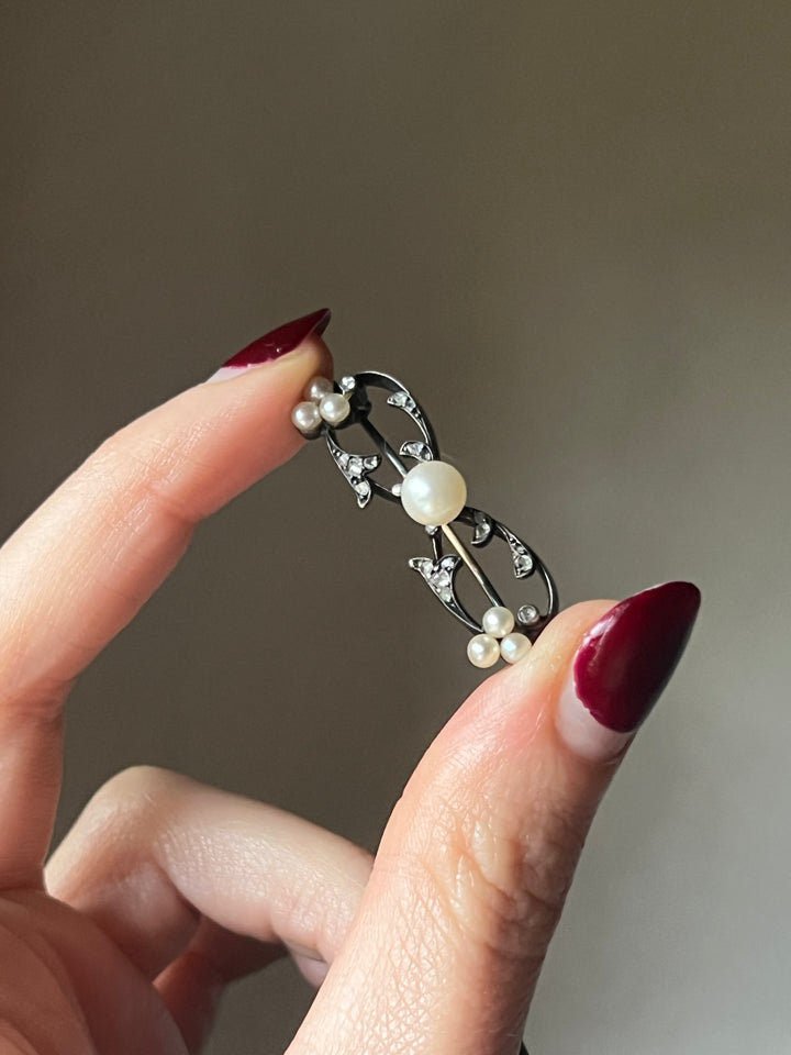 Diamond And Pearl Brooch C. 1890