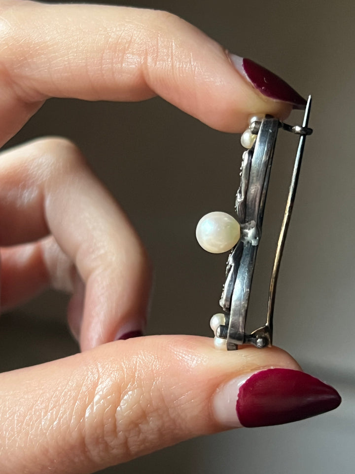 Diamond And Pearl Brooch C. 1890