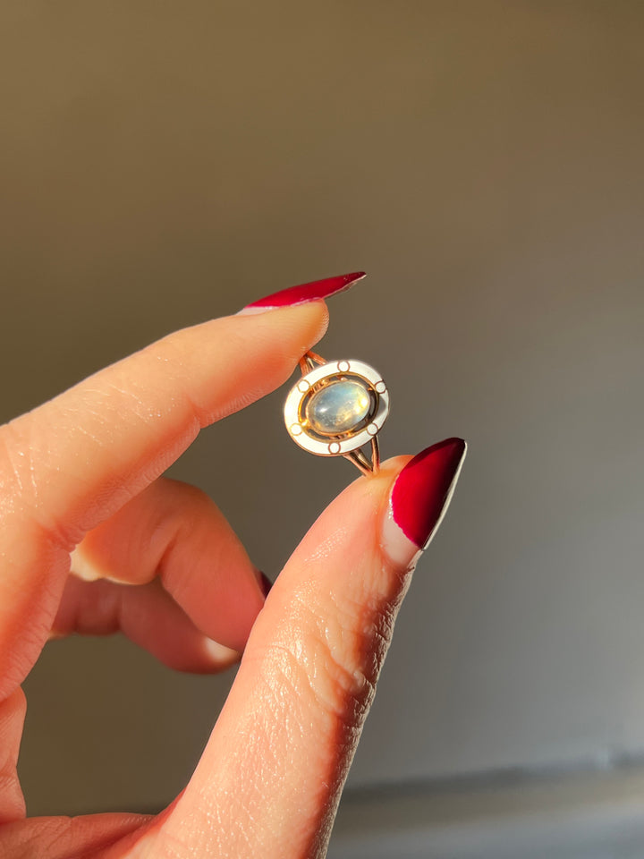 Outstanding Edwardian Moonstone and White Enamel Conversion Ring