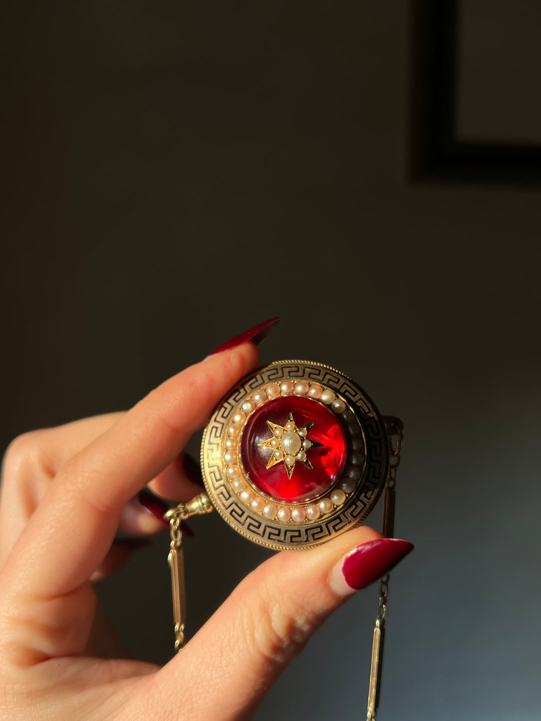 Massive Red Foiled Rock Crystal Brooch C. 1870