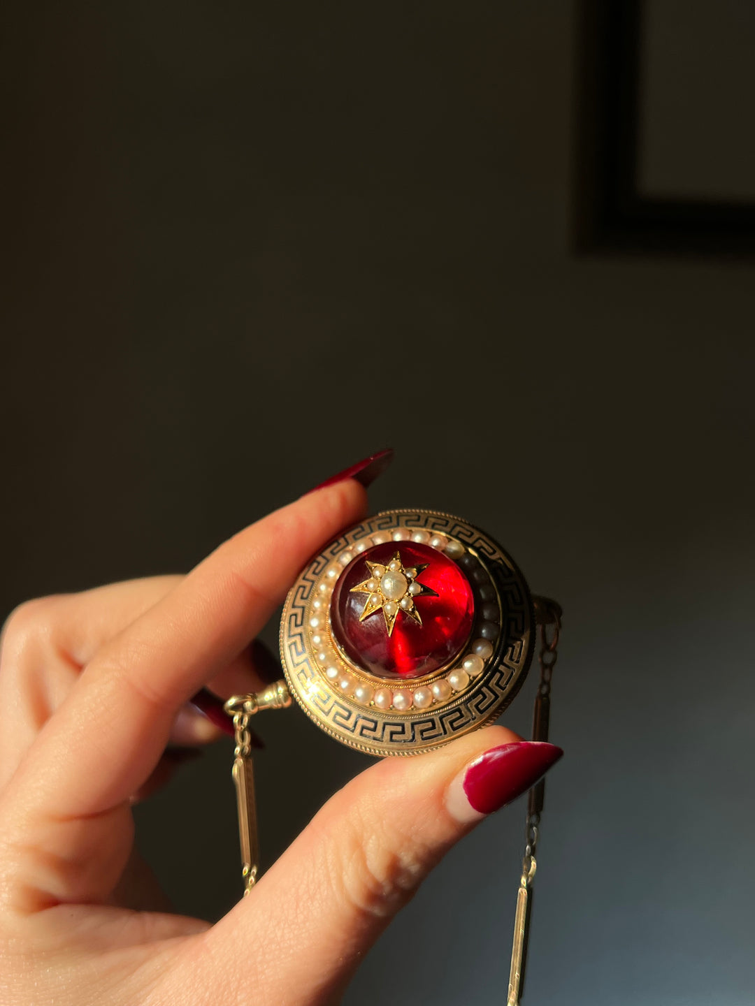 Massive Red Foiled Rock Crystal Brooch C. 1870