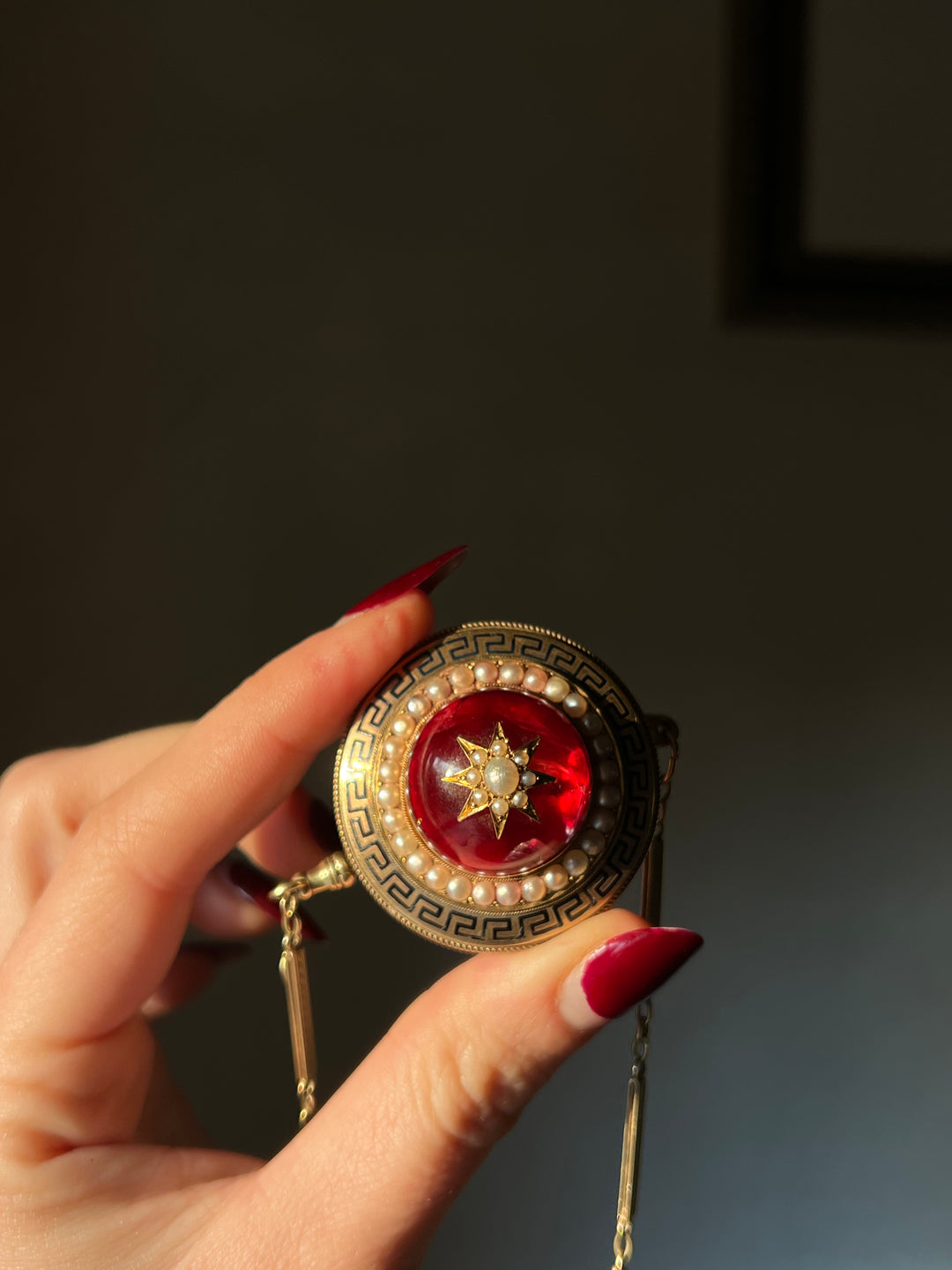 Massive Red Foiled Rock Crystal Brooch C. 1870