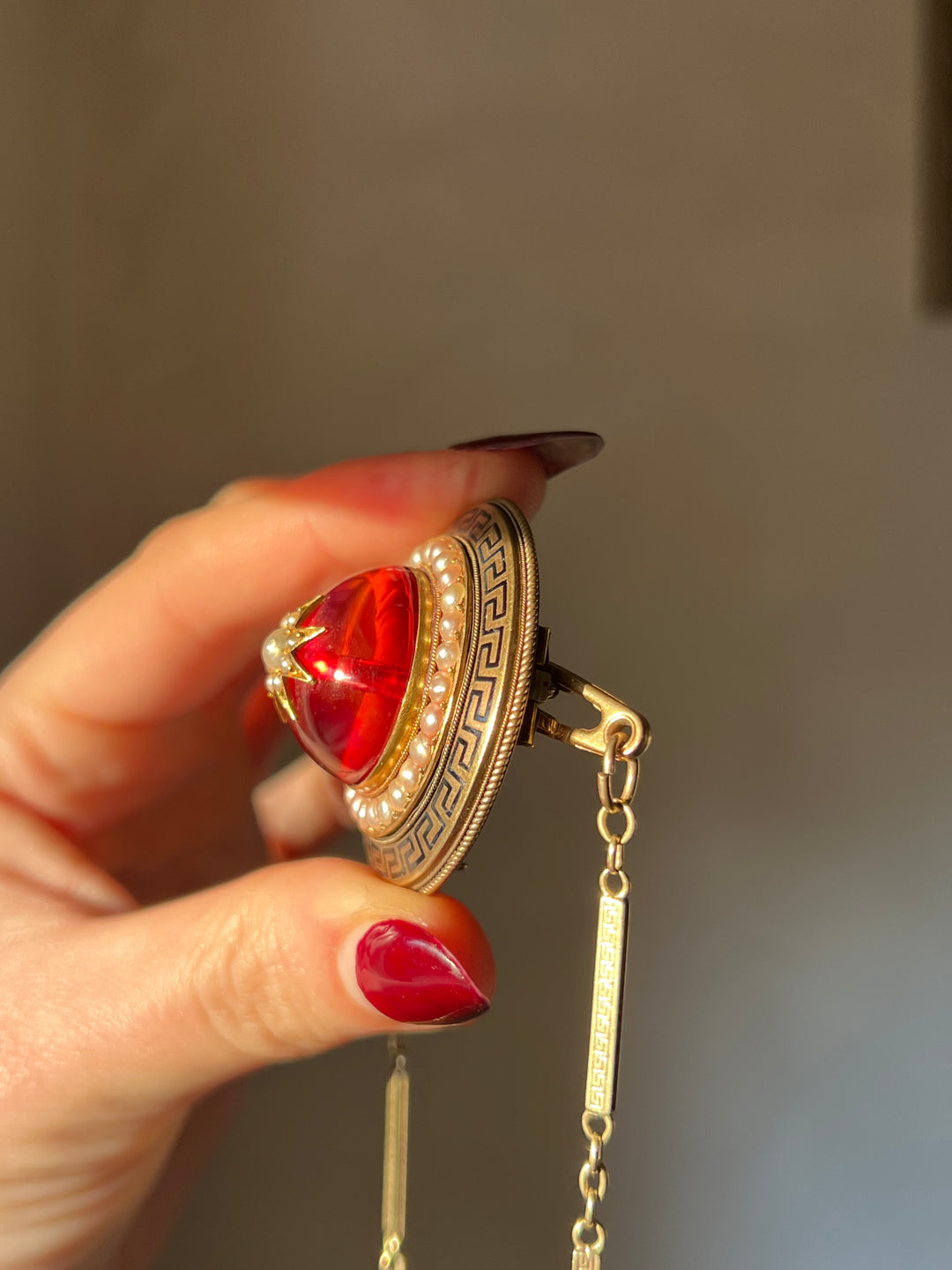 Massive Red Foiled Rock Crystal Brooch C. 1870