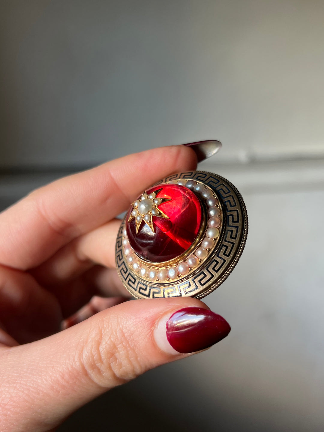 Massive Red Foiled Rock Crystal Brooch C. 1870