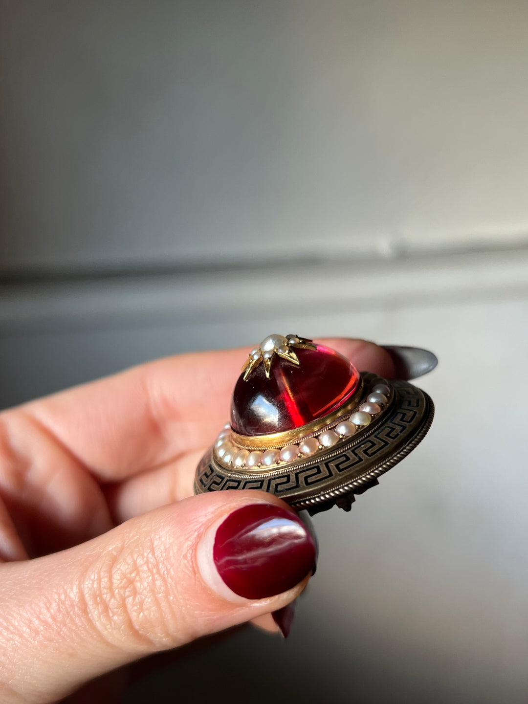 Massive Red Foiled Rock Crystal Brooch C. 1870