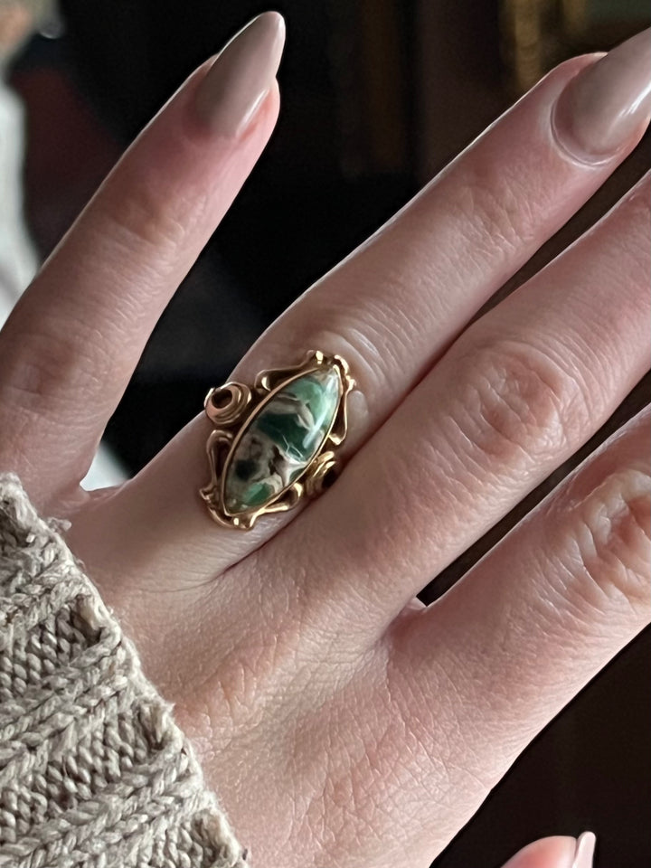 Rare 14k Art Nouveau Turquoise Cabochon Ring