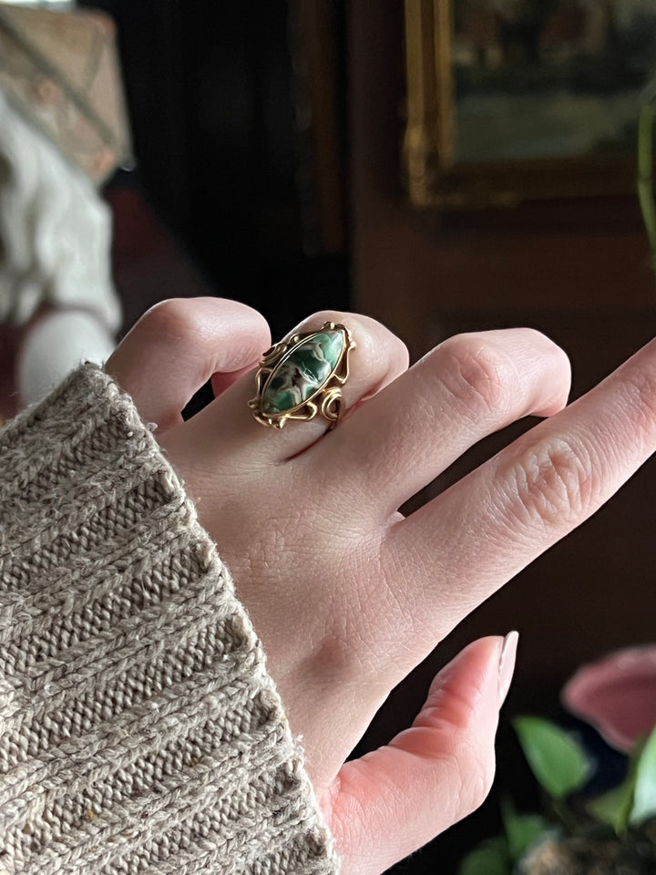 Rare 14k Art Nouveau Turquoise Cabochon Ring