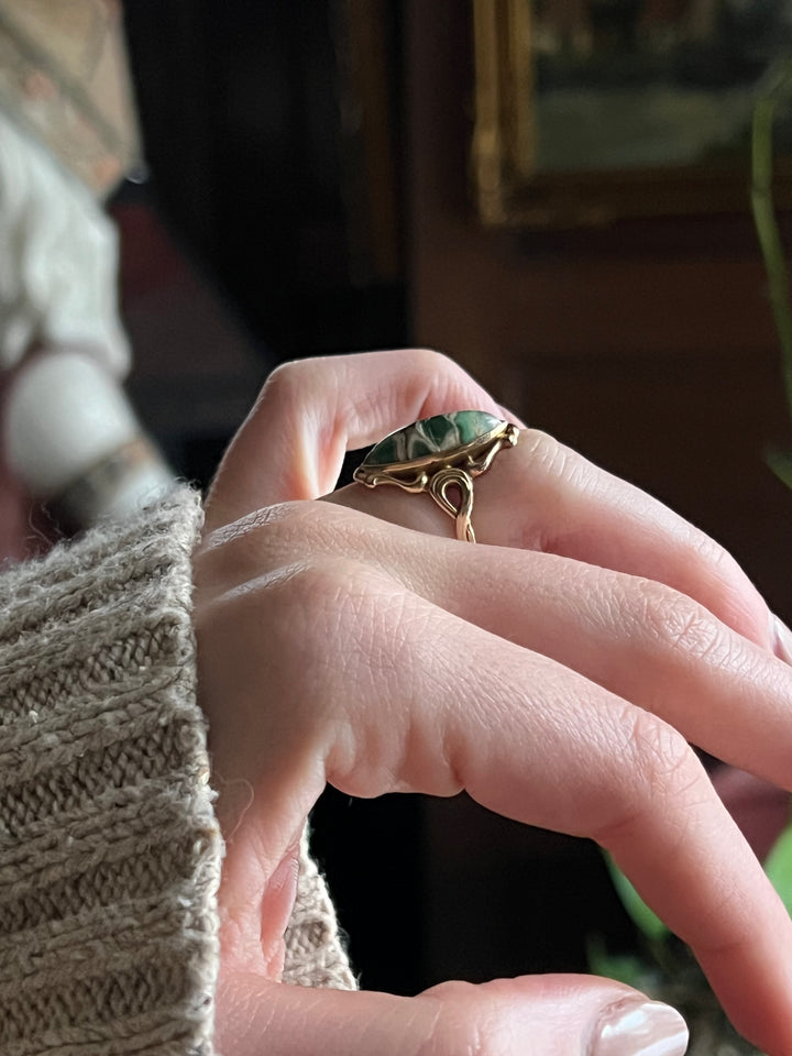 Rare 14k Art Nouveau Turquoise Cabochon Ring