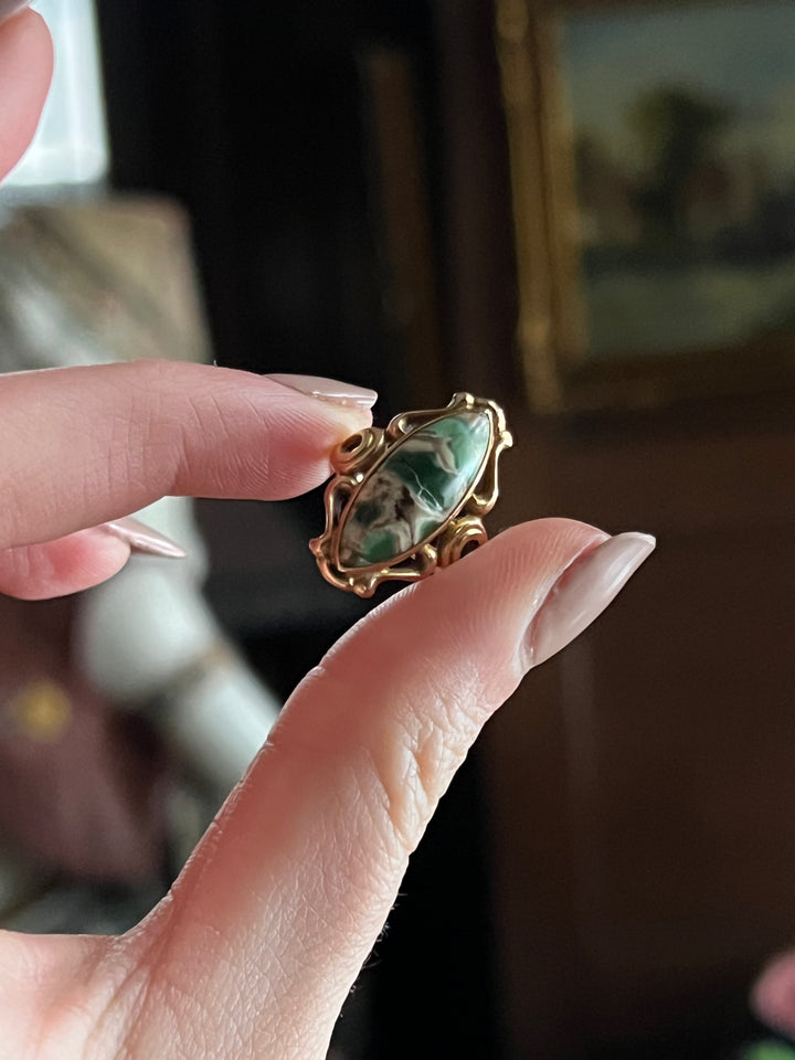 Rare 14k Art Nouveau Turquoise Cabochon Ring