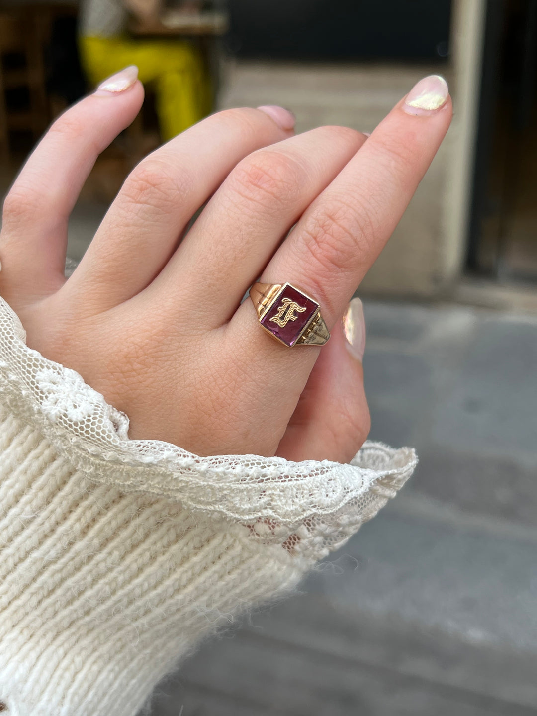 Amethyst Ring Featuring an F on the Face, in 14ct- Circa 1925