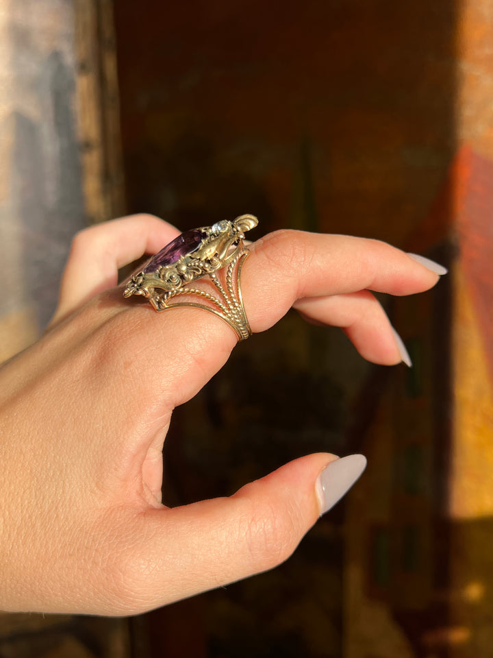 Amethyst and Quartz Crystal Victorian Conversion Ring