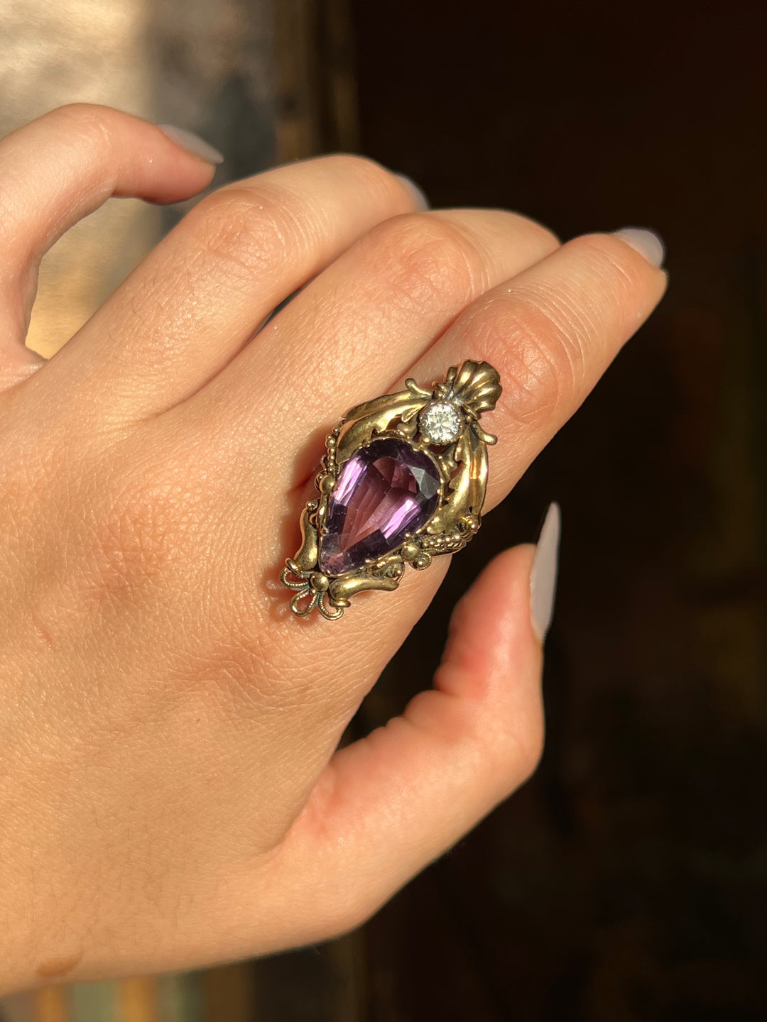 Amethyst and Quartz Crystal Victorian Conversion Ring