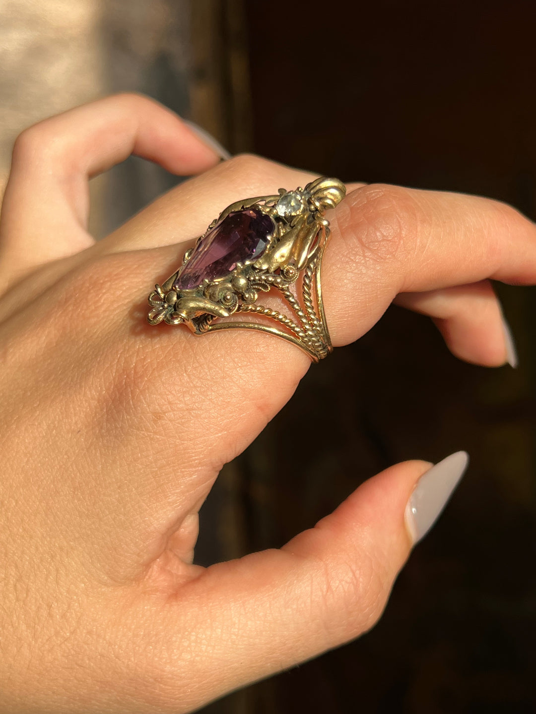 Amethyst and Quartz Crystal Victorian Conversion Ring