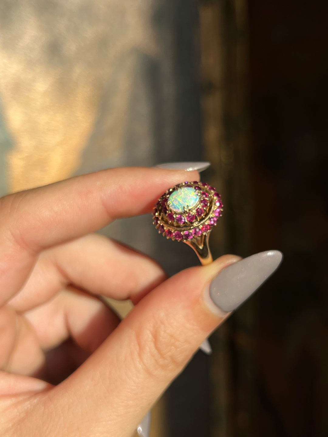 Vibrant Vintage Opal and Ruby Ring in 18ct