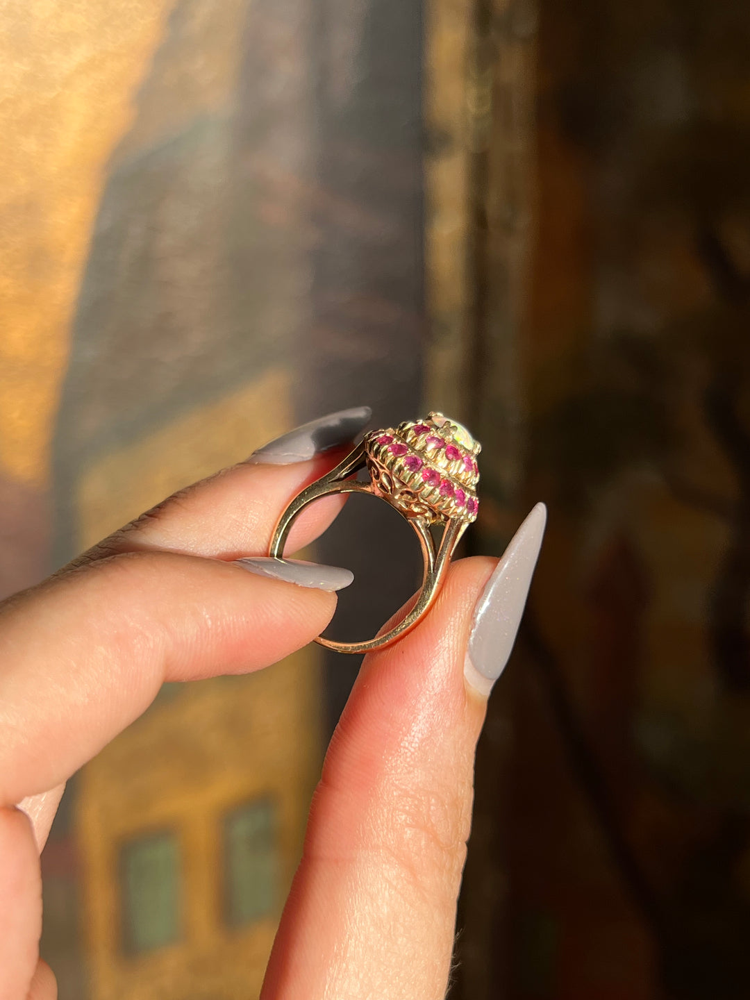 Vibrant Vintage Opal and Ruby Ring in 18ct