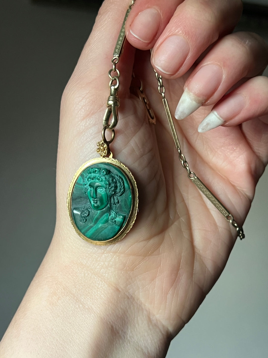 Outstanding Malachite Cameo Pendant c. 1860
