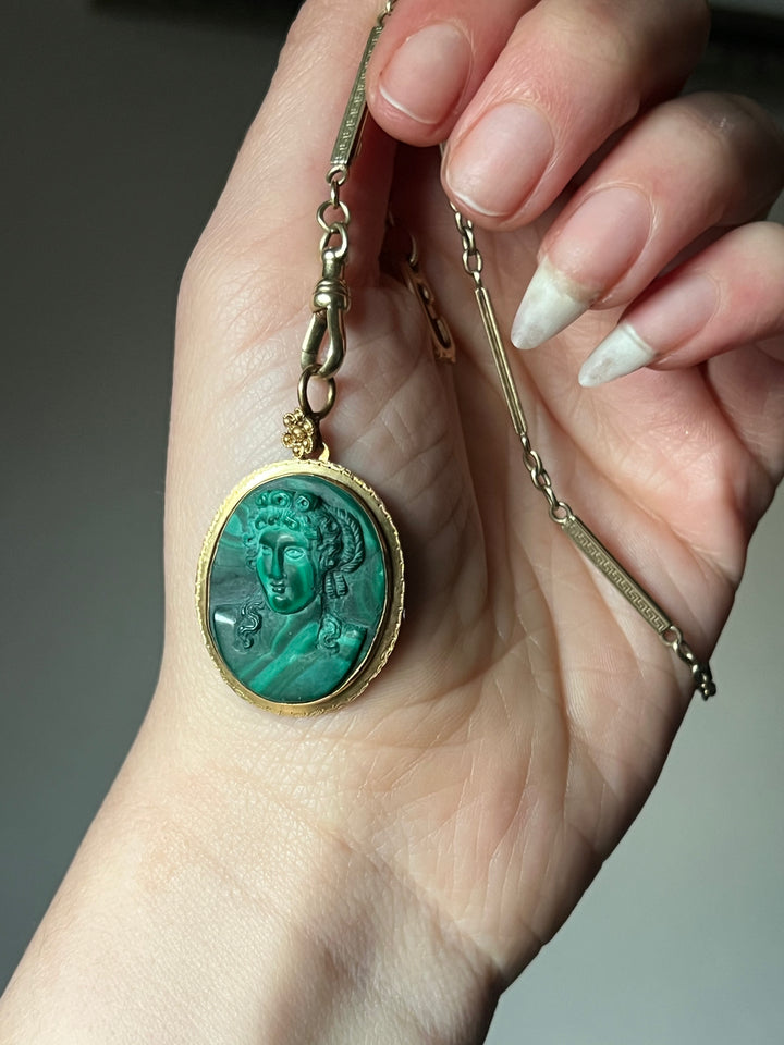 Outstanding Malachite Cameo Pendant c. 1860