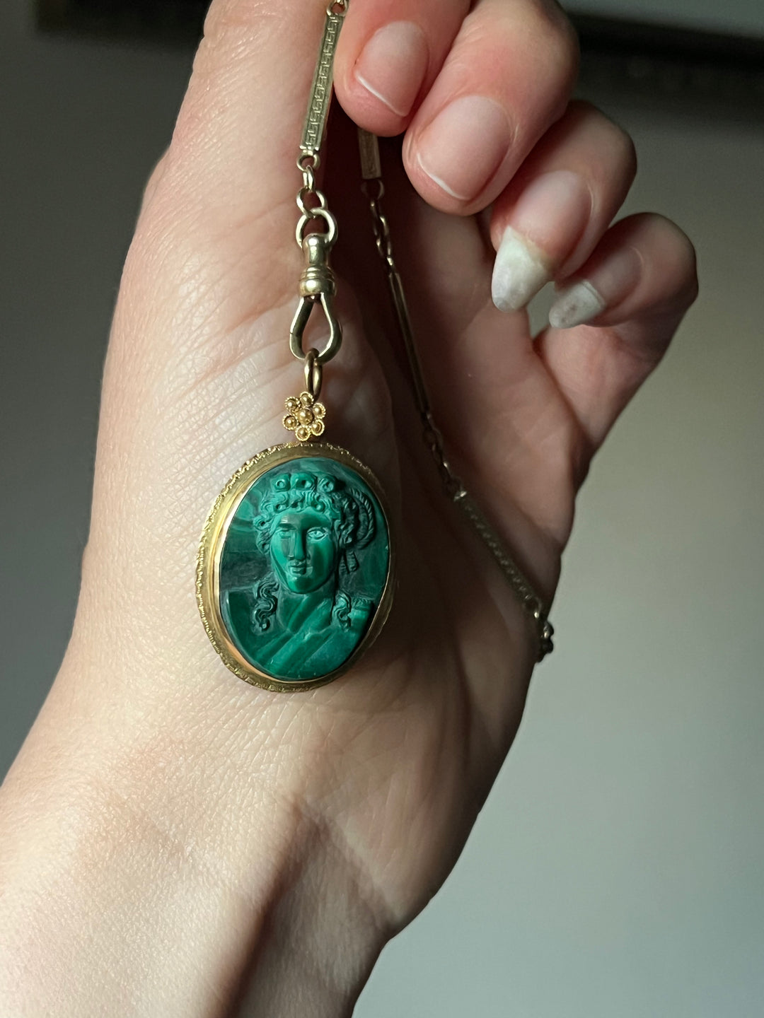Outstanding Malachite Cameo Pendant c. 1860
