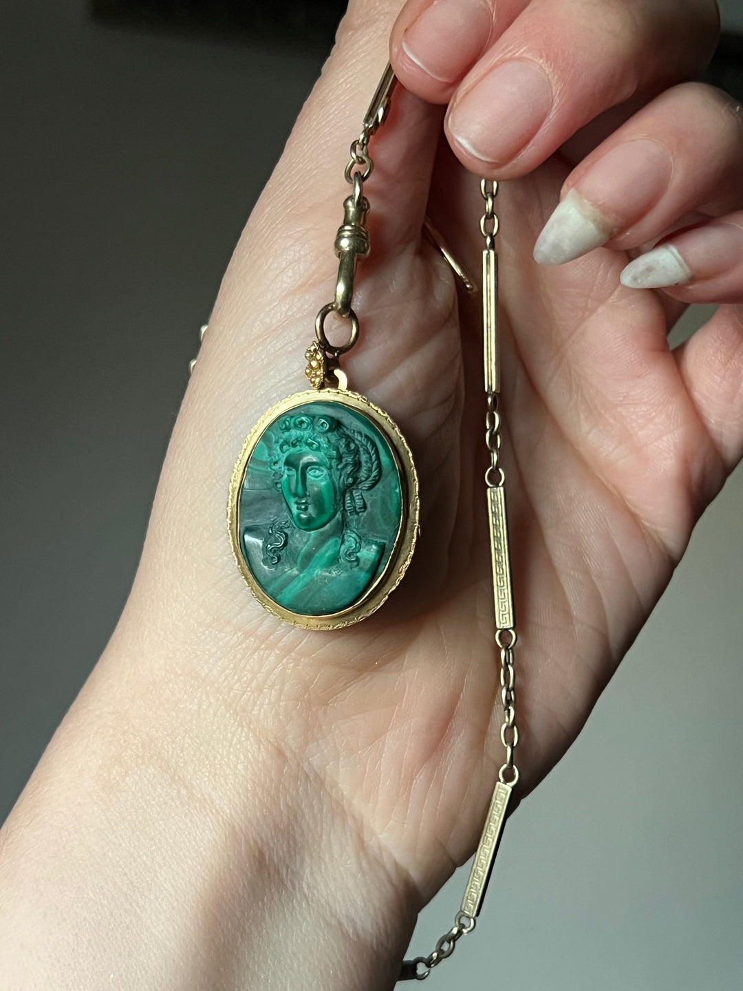 Outstanding Malachite Cameo Pendant c. 1860