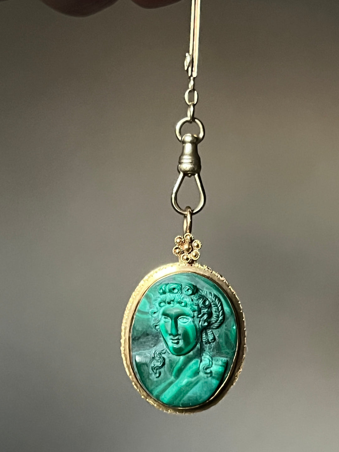 Outstanding Malachite Cameo Pendant c. 1860