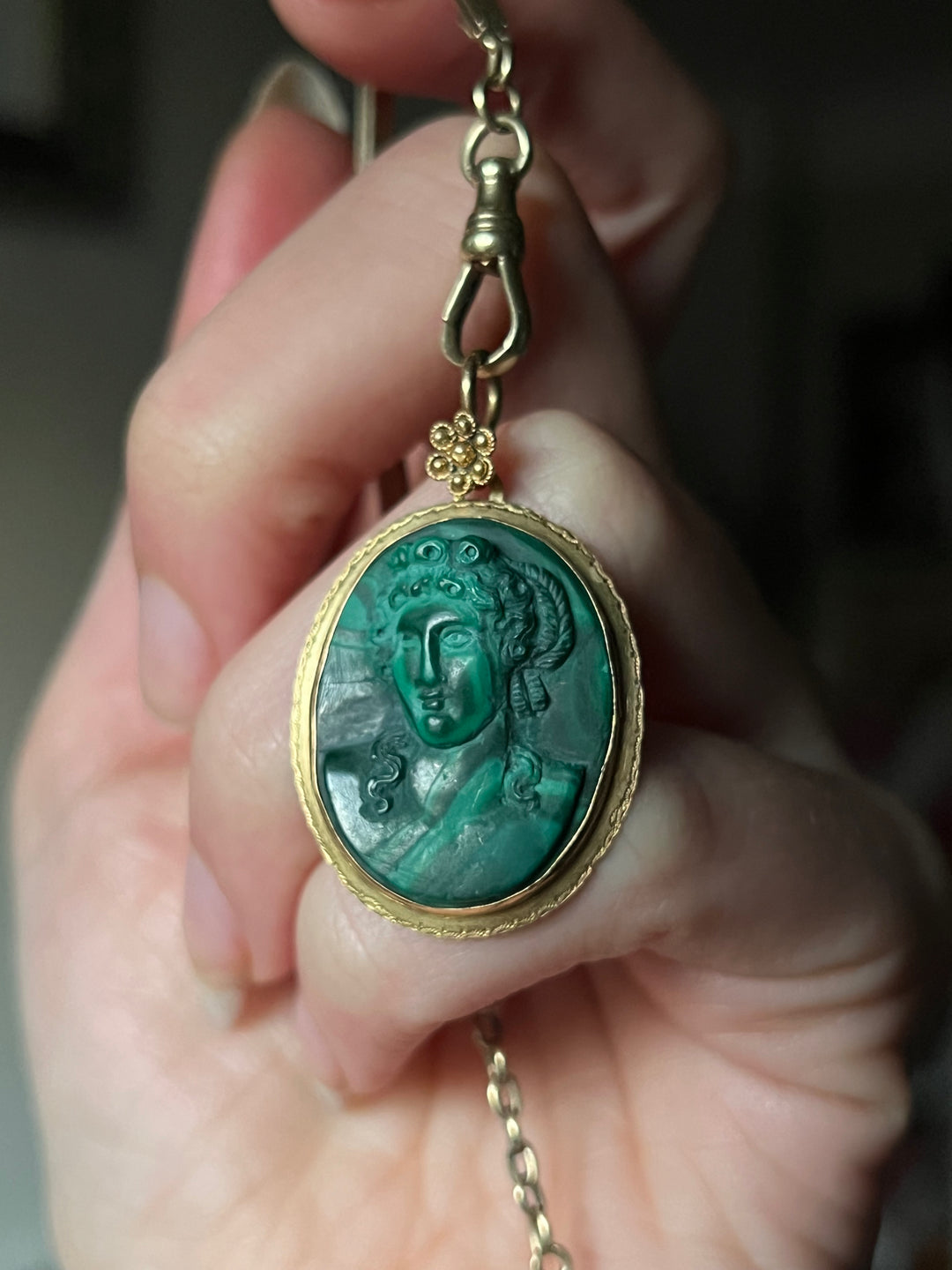 Outstanding Malachite Cameo Pendant c. 1860