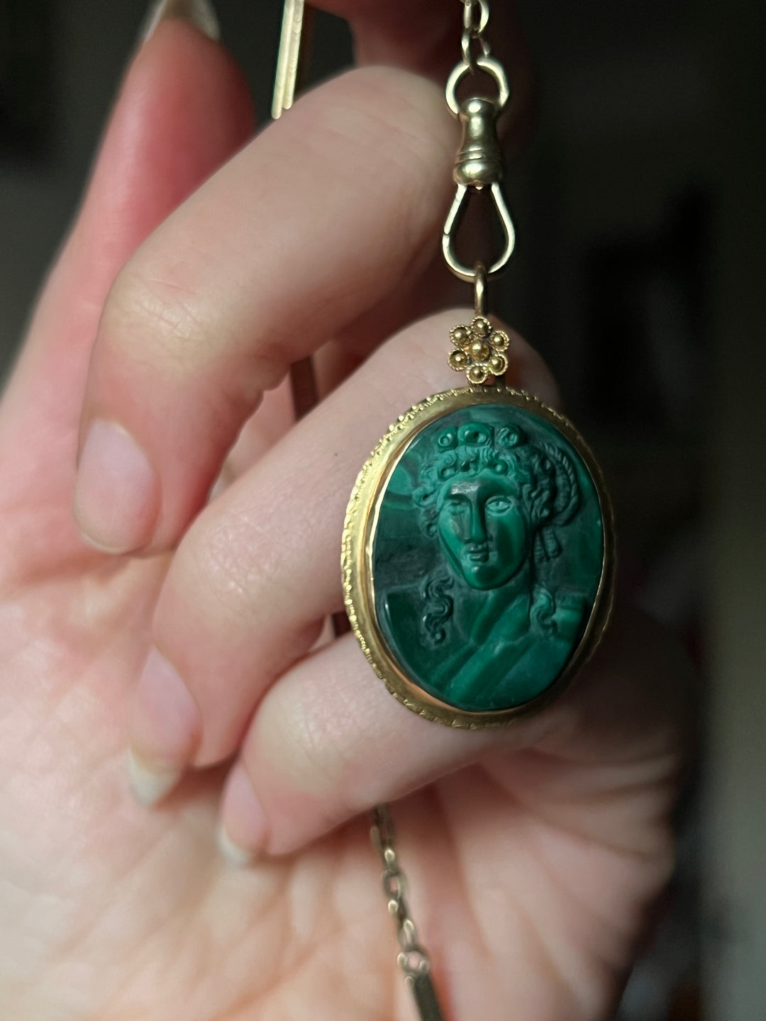 Outstanding Malachite Cameo Pendant c. 1860