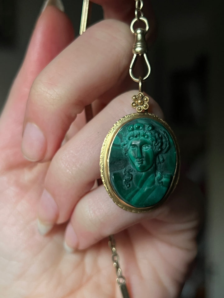 Outstanding Malachite Cameo Pendant c. 1860