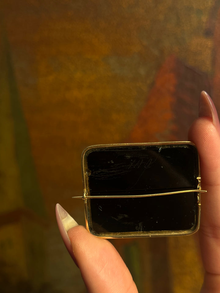 Outrageous Micromosaic and Onyx Brooch Circa 1880