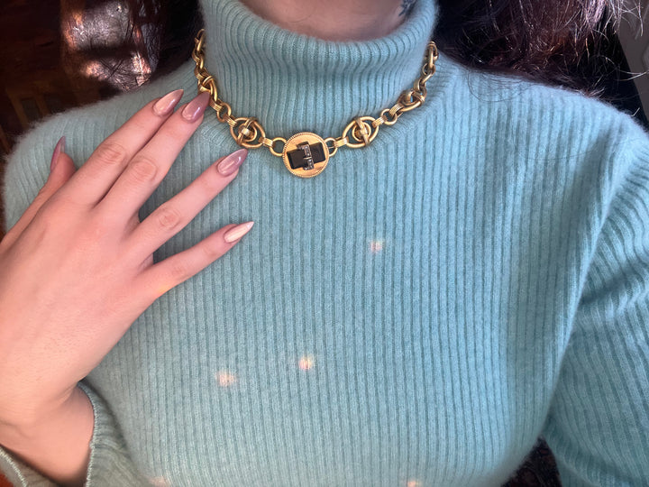 Stunning Victorian Buckle Brooch in Black Chalcedony + Diamond