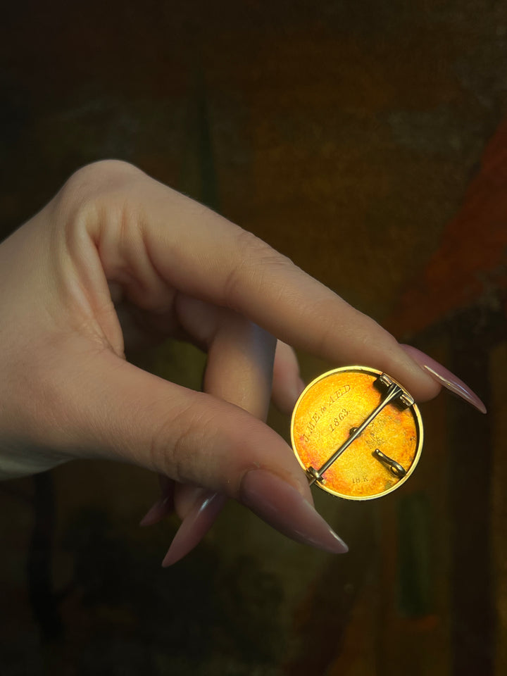 Stunning Victorian Buckle Brooch in Black Chalcedony + Diamond