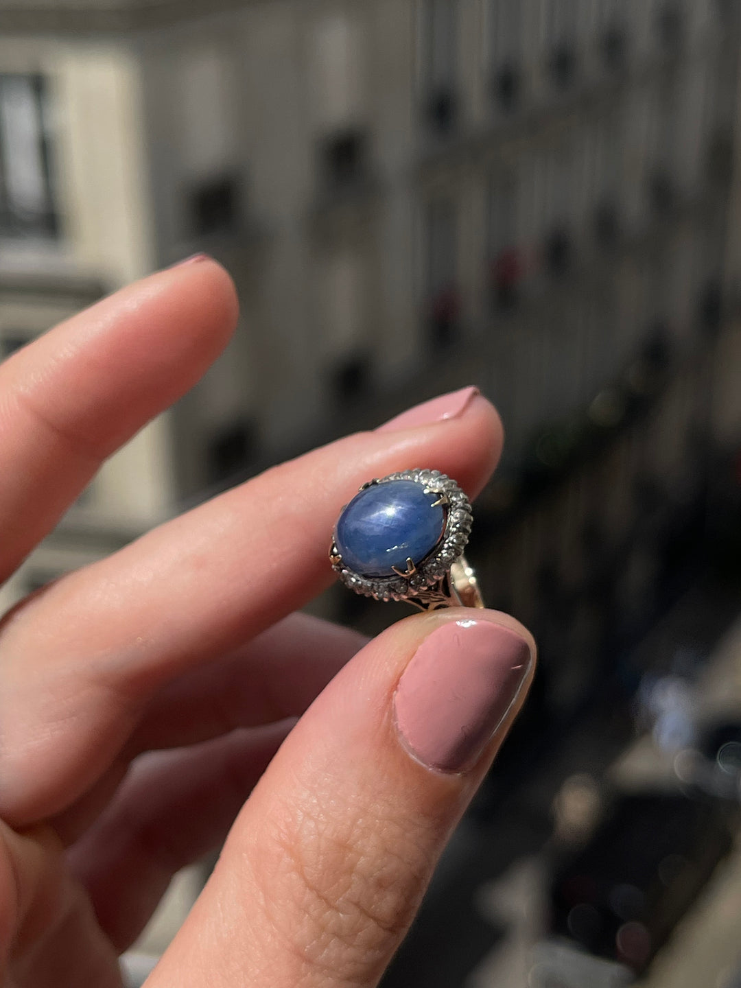 Star Sapphire & Diamond Art Deco Ring