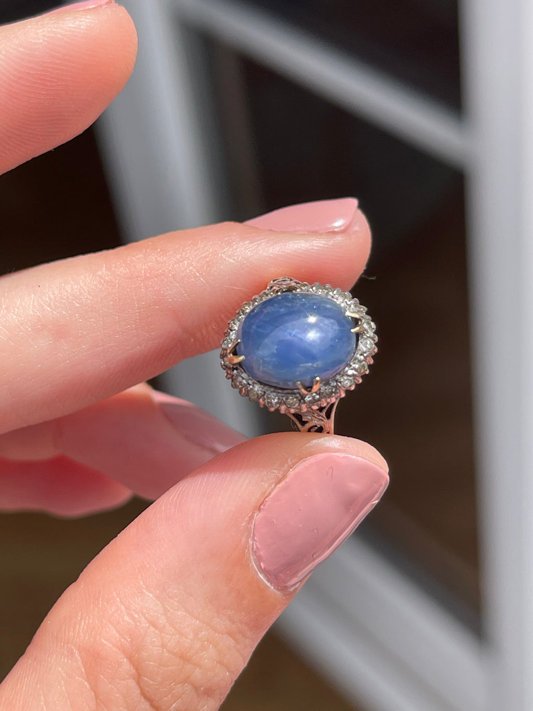 Star Sapphire & Diamond Art Deco Ring