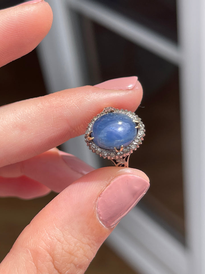 Star Sapphire & Diamond Art Deco Ring