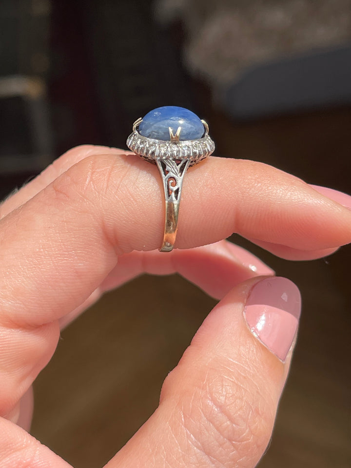 Star Sapphire & Diamond Art Deco Ring