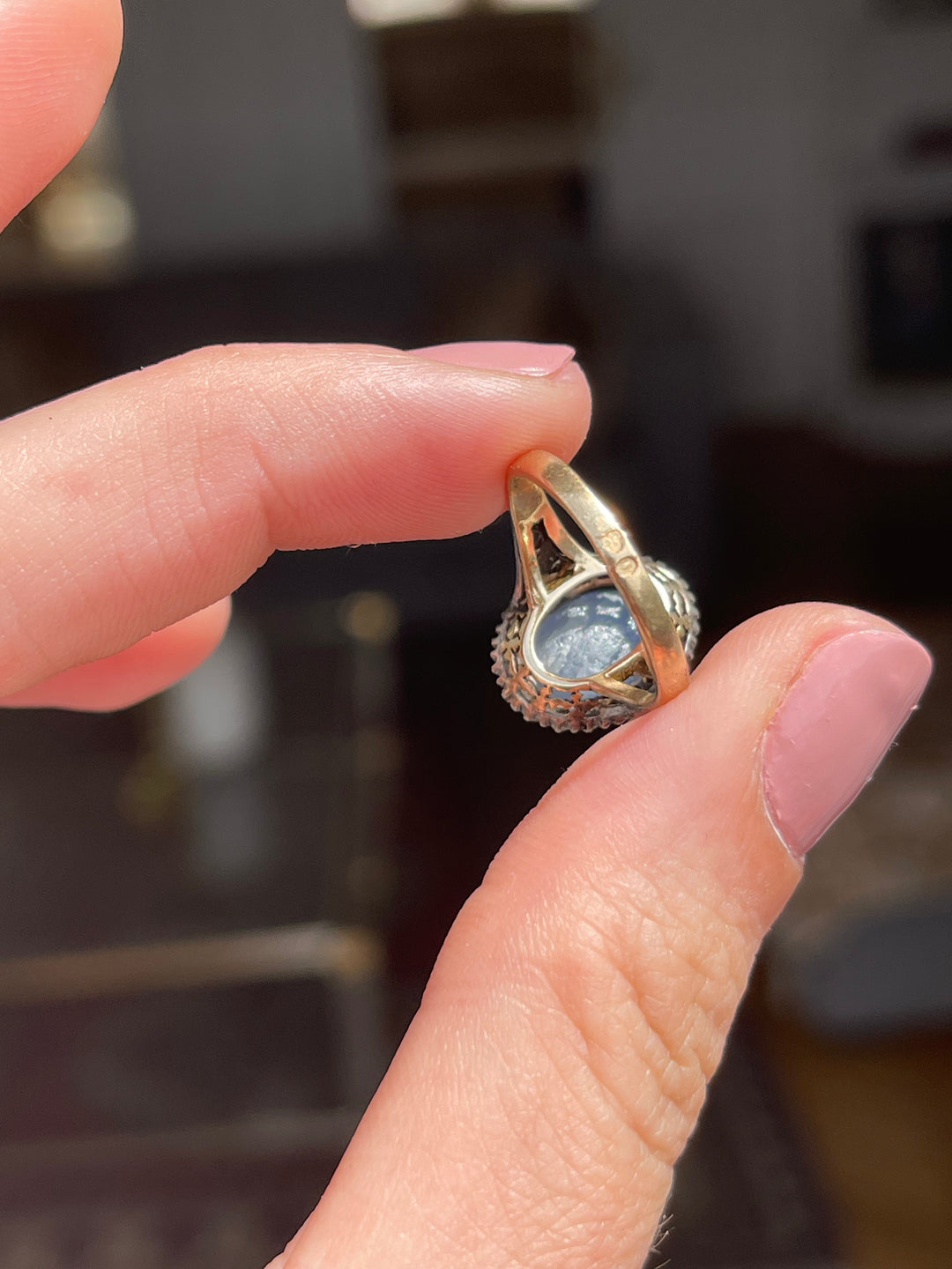 Star Sapphire & Diamond Art Deco Ring