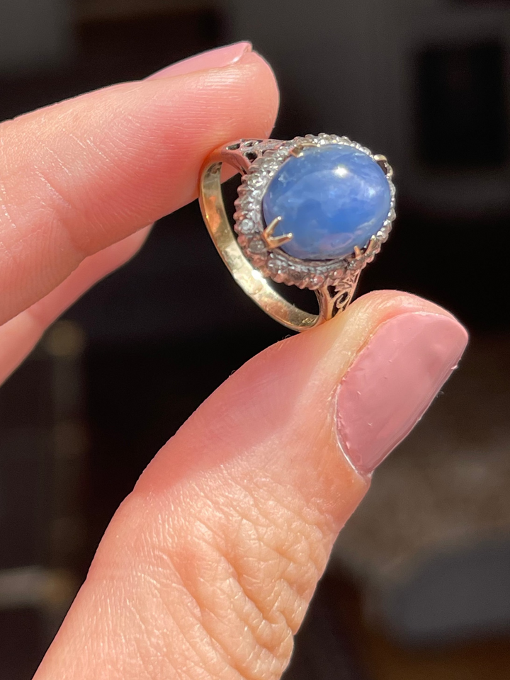 Star Sapphire & Diamond Art Deco Ring