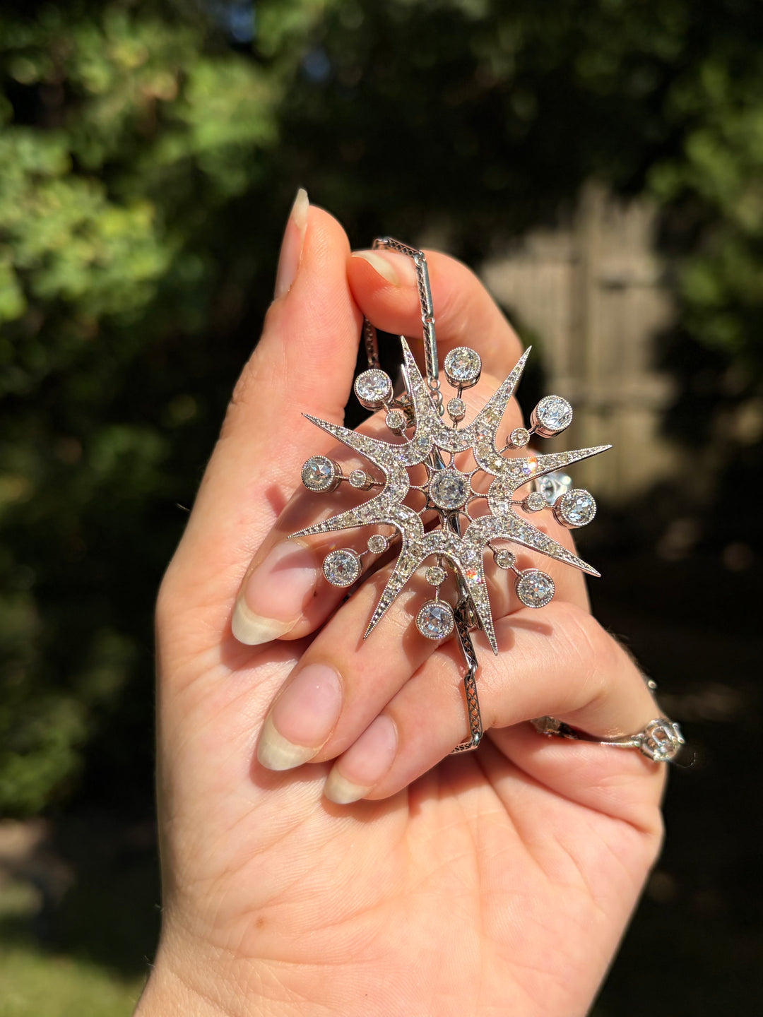 English Platinum Diamond Starburst Brooch | ~2.98ctw 64 Diamonds | All Original | c.1915