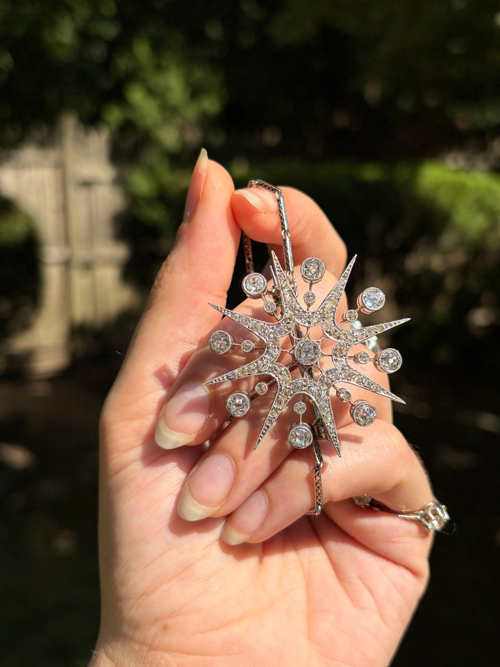 English Platinum Diamond Starburst Brooch | ~2.98ctw 64 Diamonds | All Original | c.1915