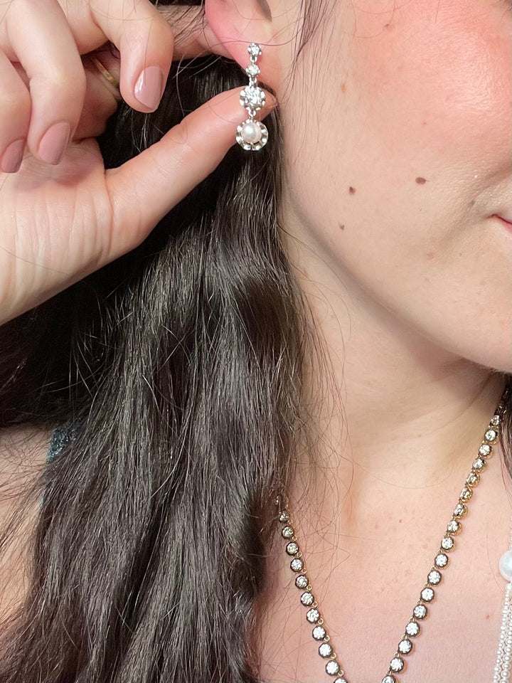 French Platinum & 18ct Gold Pearl & Diamond Drop Earrings | 1.5ctw OEC | c.1910