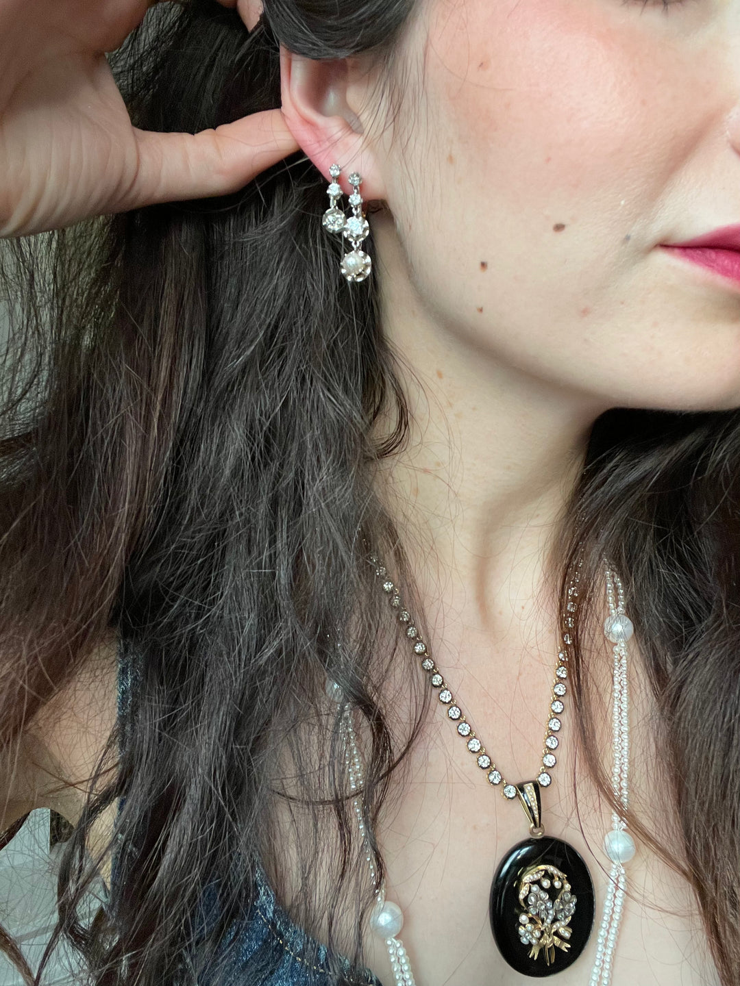 French Platinum & 18ct Gold Pearl & Diamond Drop Earrings | 1.5ctw OEC | c.1910