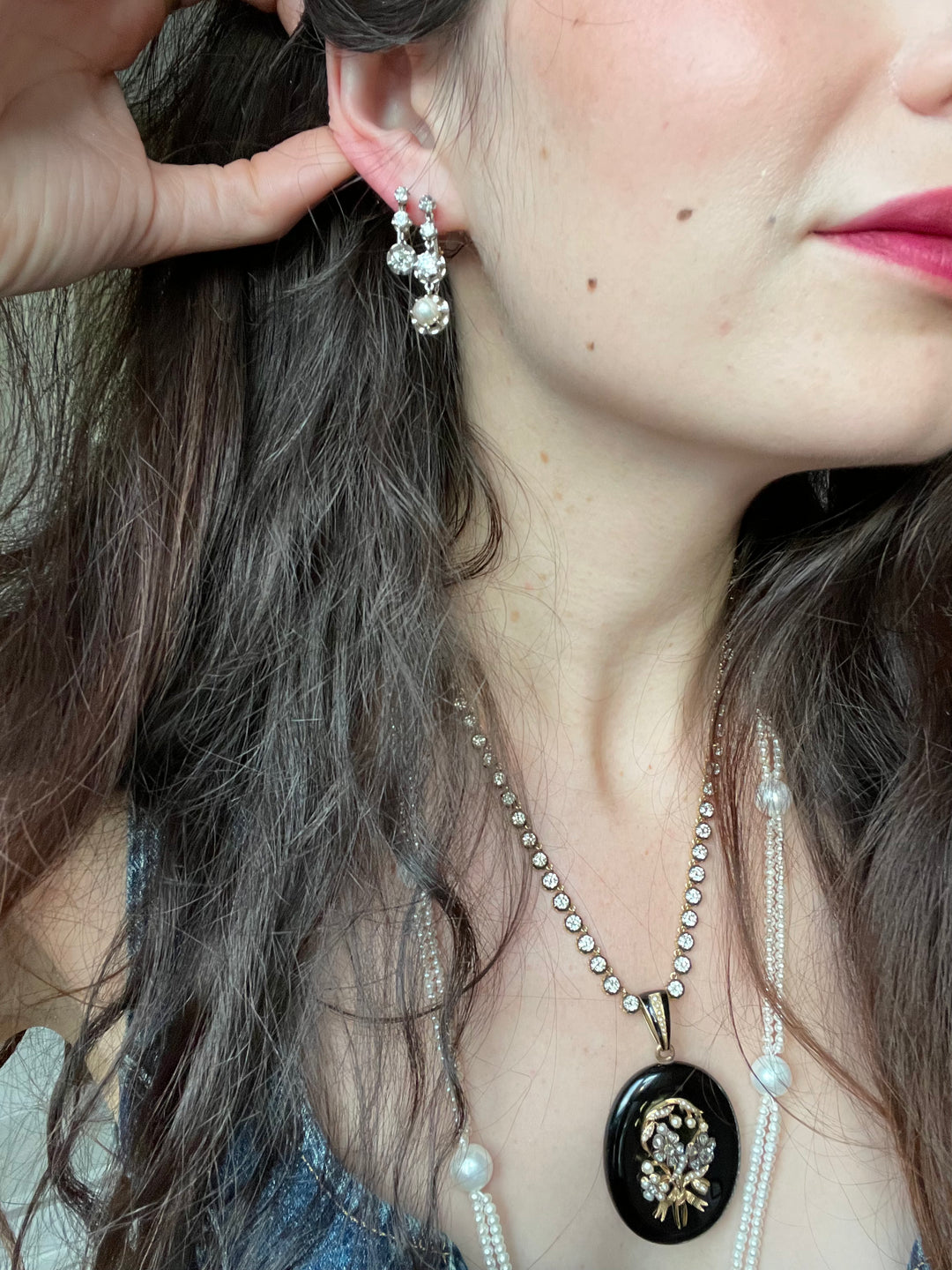 Belle Époque Platinum & 18ct Gold Triple Drop Earrings | 1ctw Old Mine Cut | French c.1890-1910