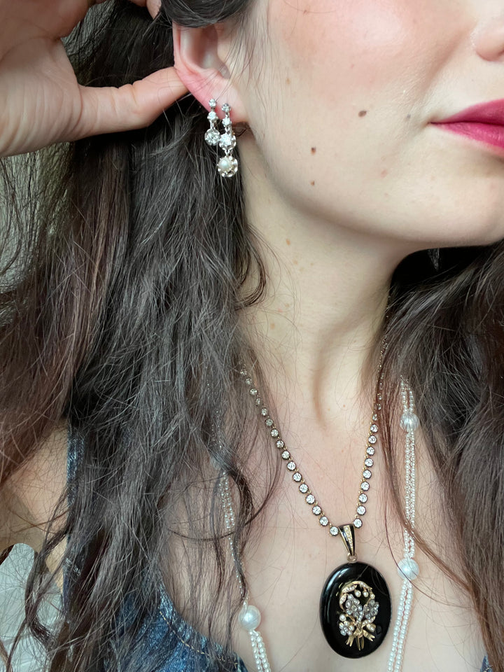 Belle Époque Platinum & 18ct Gold Triple Drop Earrings | 1ctw Old Mine Cut | French c.1890-1910