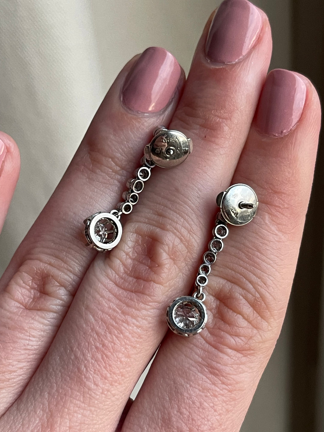 18ct White Gold Rose Cut & Diamond Drop Earrings | ~1ctw | ALPA Backs | French c.1980s