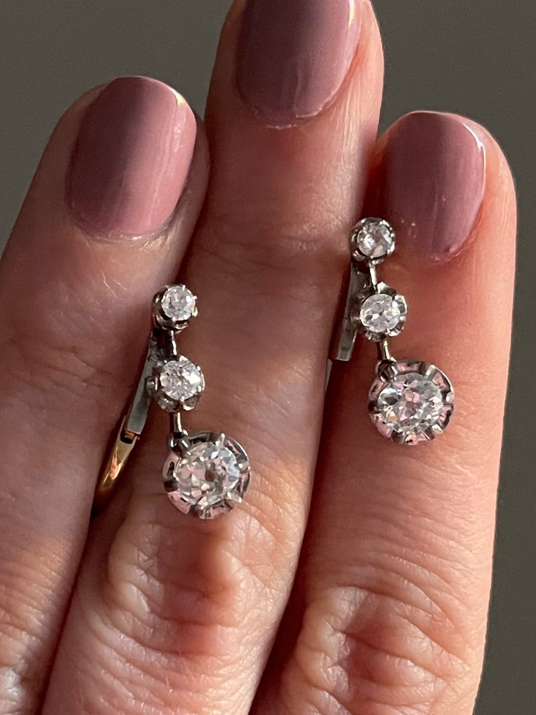 Pair of old European cut diamond earrings circa 1890