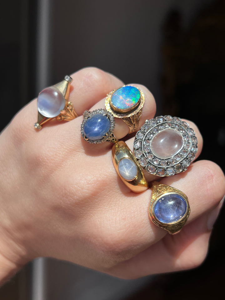 Star Sapphire & Diamond Art Deco Ring